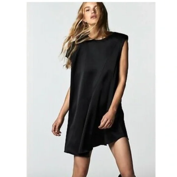 zara satin dress with shoulder pads Zara Size M Pink Satin Mini Dress Shoulder Pads Asymmetric Limited Edition Bnwt